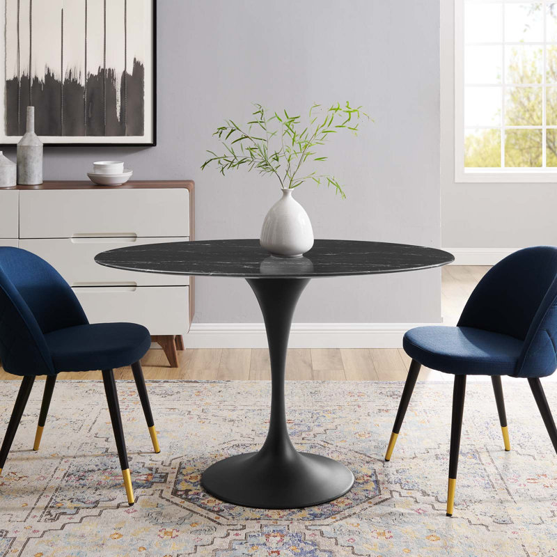  Table de salle à manger en marbre artificiel Lippa, Noir, Noir, l 27,5 po x L 27,5 po