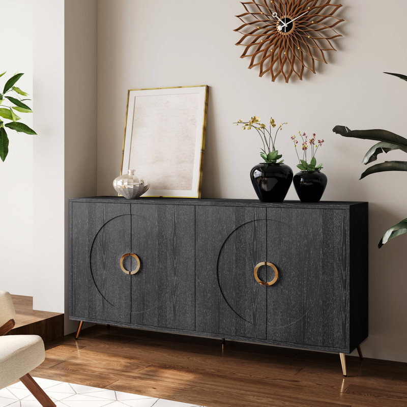 Armoire de rangement Buffet Modern, Distressed Black, 31.03" H x 59.87" W x 15.77" D