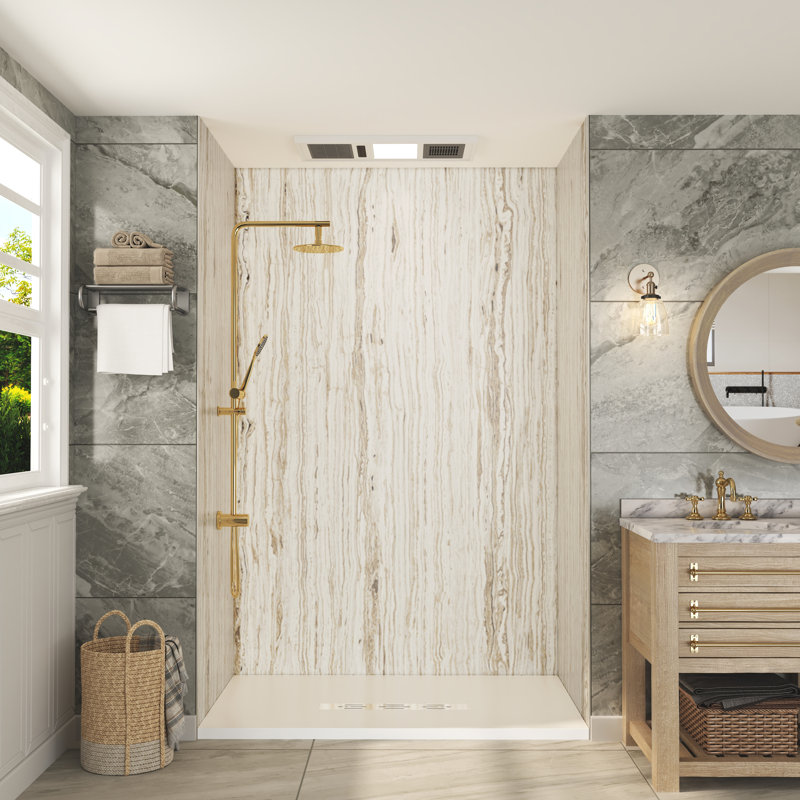 L 60 po x H 96 po x P 36 po, contour de mur de douche SMC de 0,2 po d'épaisseur, installation rapide, style pierre naturelle
