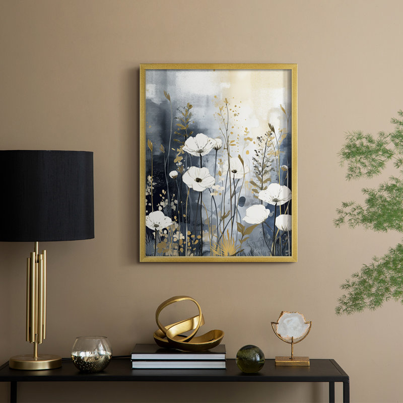 FLORAL Series CCCCLXXI - Impression encadrée de qualité supérieure - Prêt à être accroché - Aucun clou requis, Or