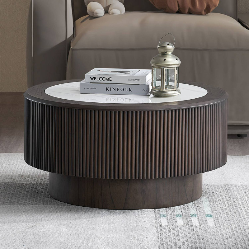 Marble Pattern Round Coffee Table, 15.66" H x 31.49" L x 31.49" W