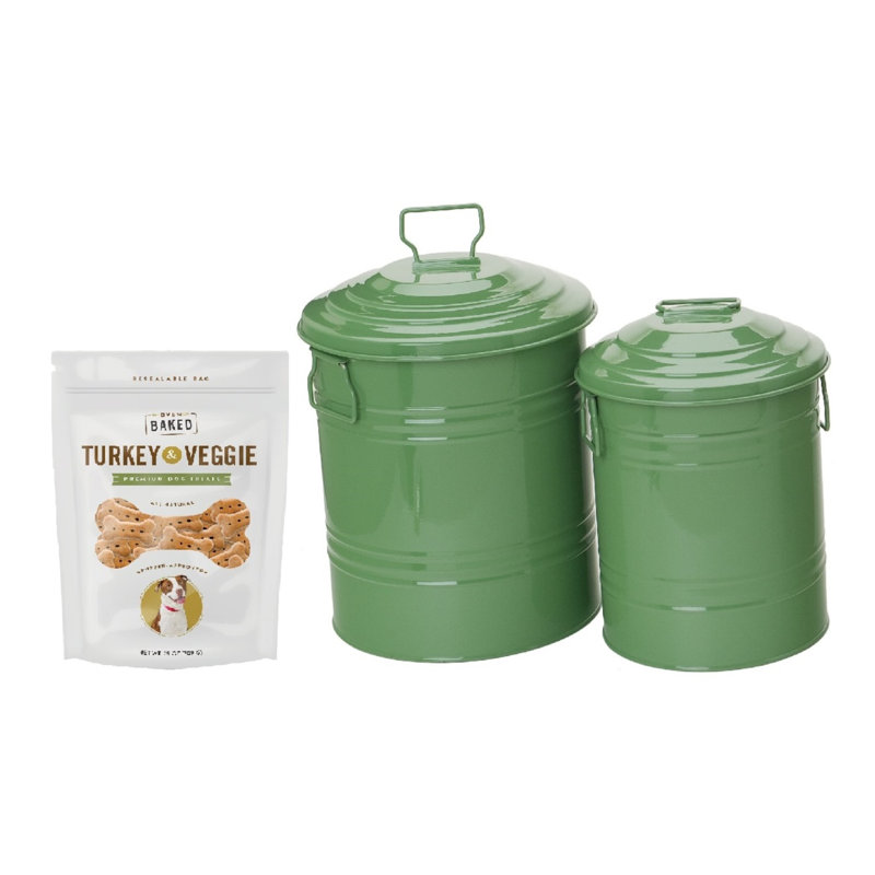 2 Piece Enameled Galvanized Steel Bucket Set, Light Sage