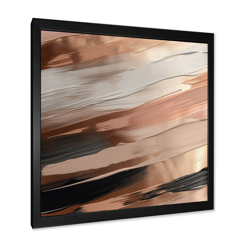 «Rosegold And Pink Forms In Contemporary II», reproduction sur toile abstraite, Cadre photo noir, L 30 po x H 30 po