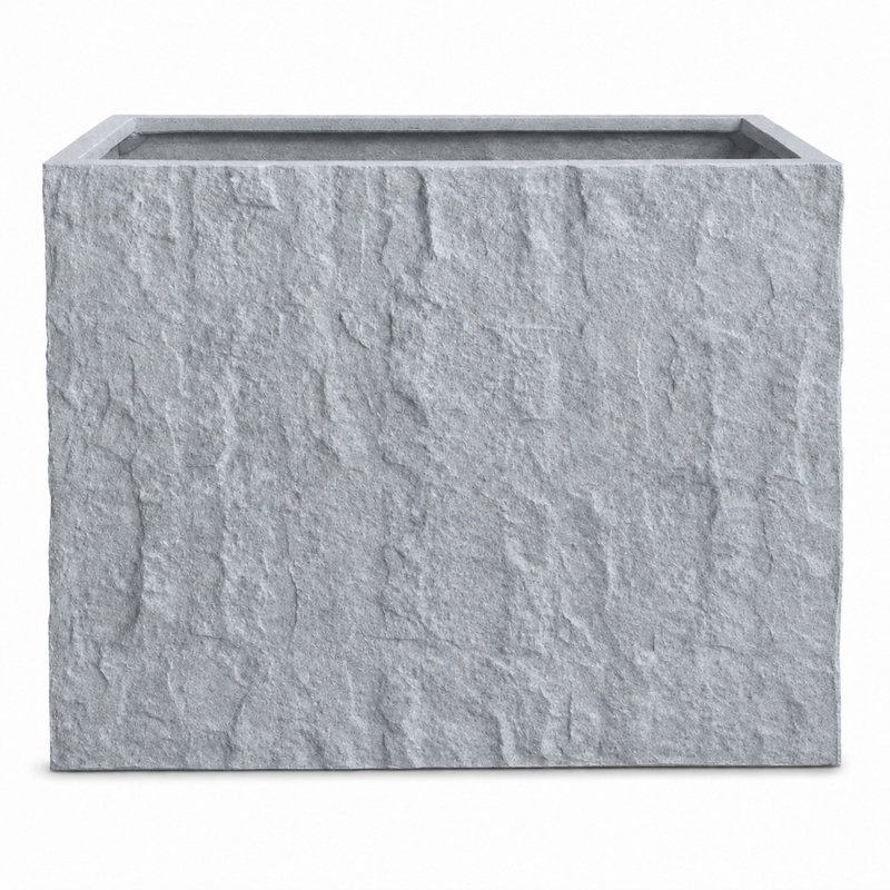 Rock Texture Rectangular Polystone Planter Box, Gray, Gray