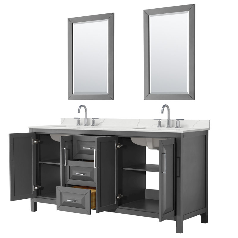 Daria 72'' W Vanity, Gray, Polished Chrome, Giotto Quartz