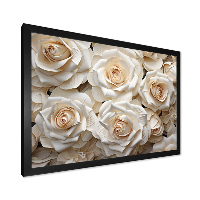Minimalisme beige roses passion III sur toile, Cadre simple noir, H 12 po x l 20 po x P 1 po