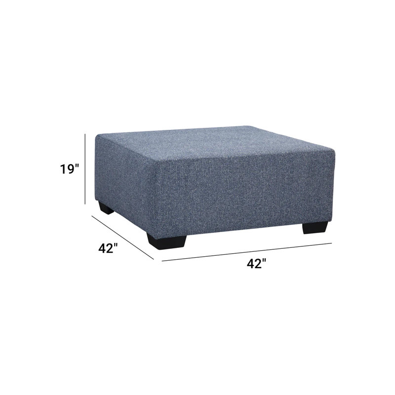 Blue Polyester Blend Tufted Square Cocktail Ottoman