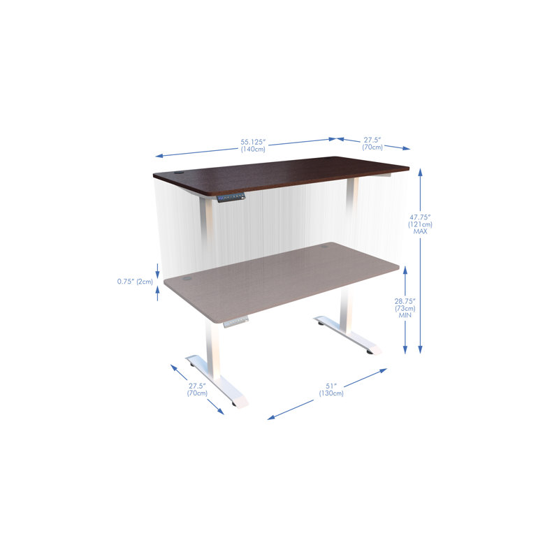 Bureau debout électrique de qualité supérieure - L 55 po x l 27,5 po, Brun / blanc