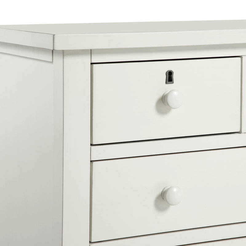 Table de chevet à 4 tiroirs pour la chambre à coucher, Blanc antique