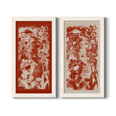 Vue de l'oiseau chinois en rouge I - ensemble de 2 cadres photo