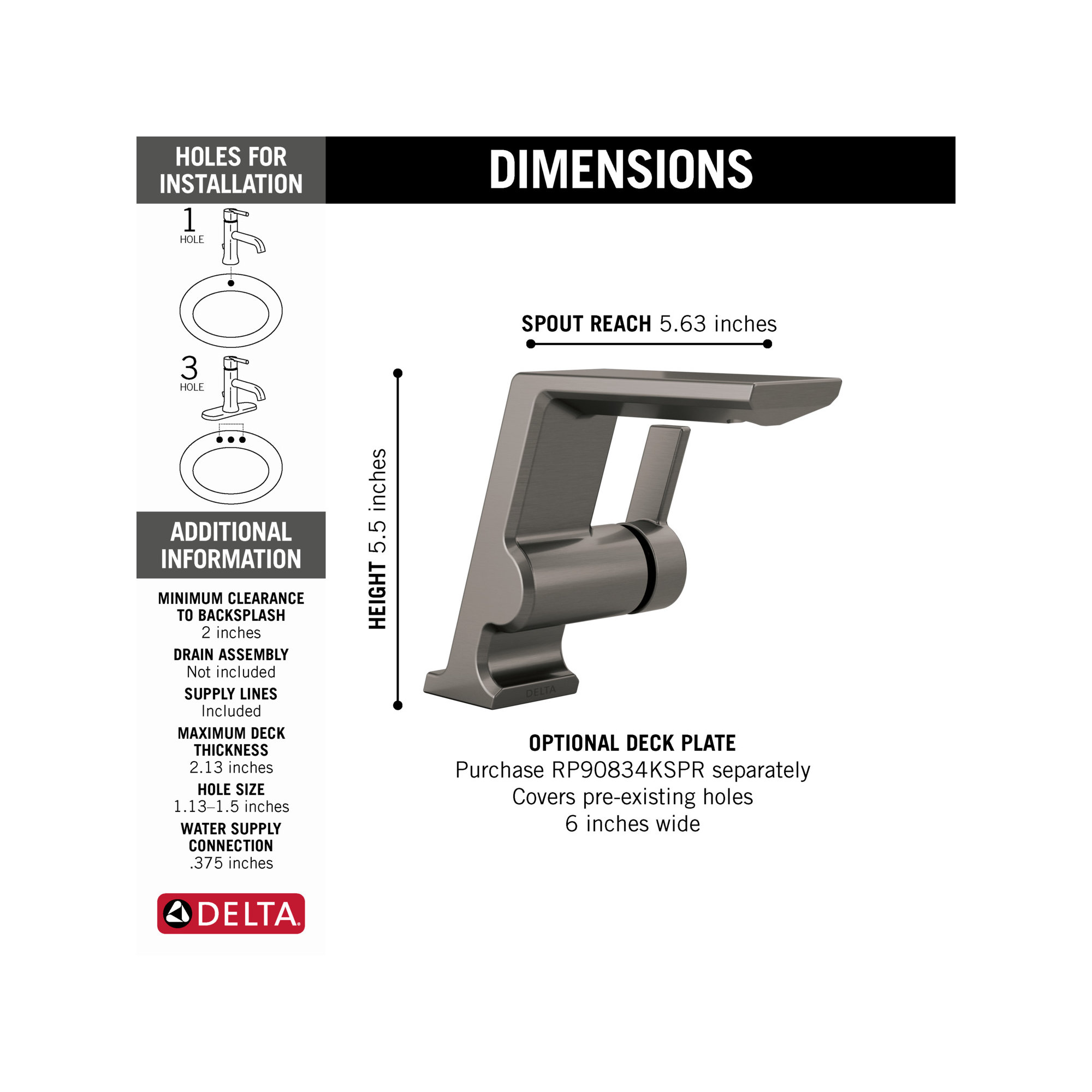 Pivotal Single Hole Bathroom Faucet with DIAMOND™ Seal Technology, Black Stainless