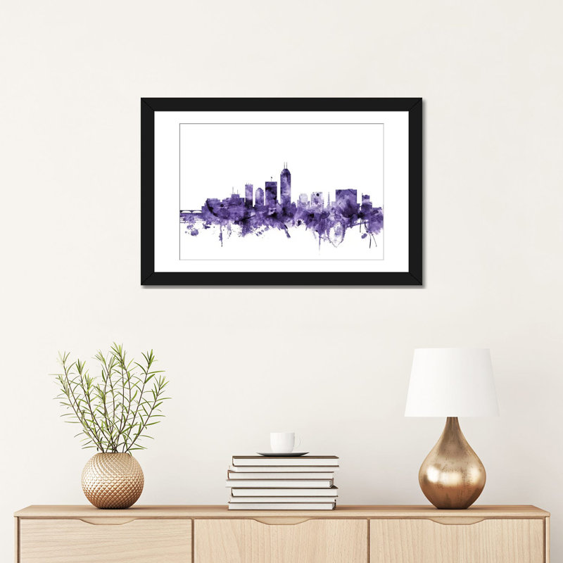 «Indianapolis, Indiana Skyline» par Michael Tompsett, impression sur toile tendue, H 24 po x l 32 po x P 1 po, Blanc