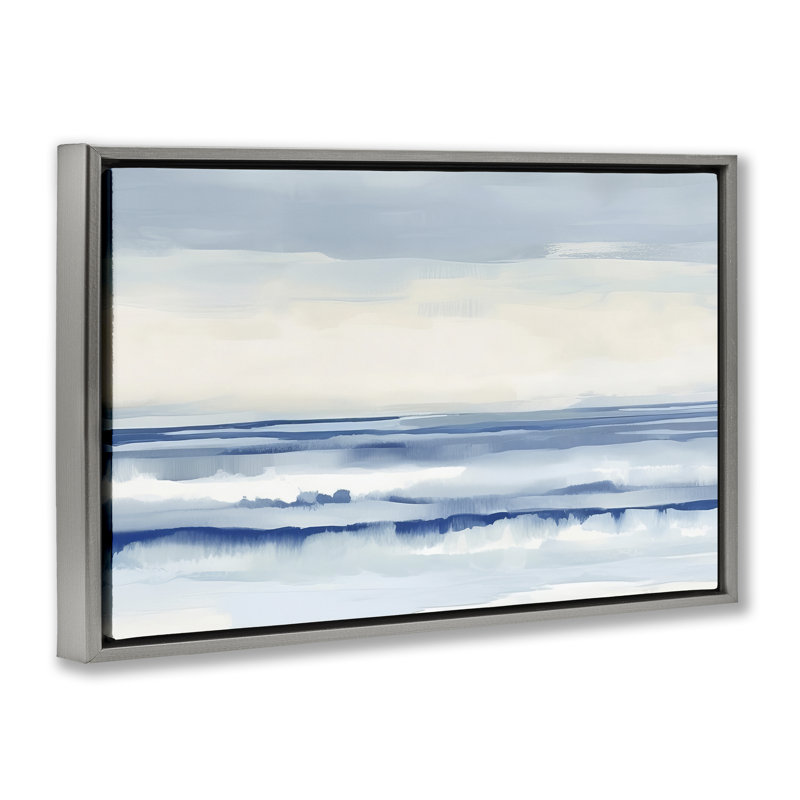 Toile flottante abstraite encadrée avec vagues de plage par Irena Orlov, H 21 po x l 31 po, Cadre flottant gris lustré