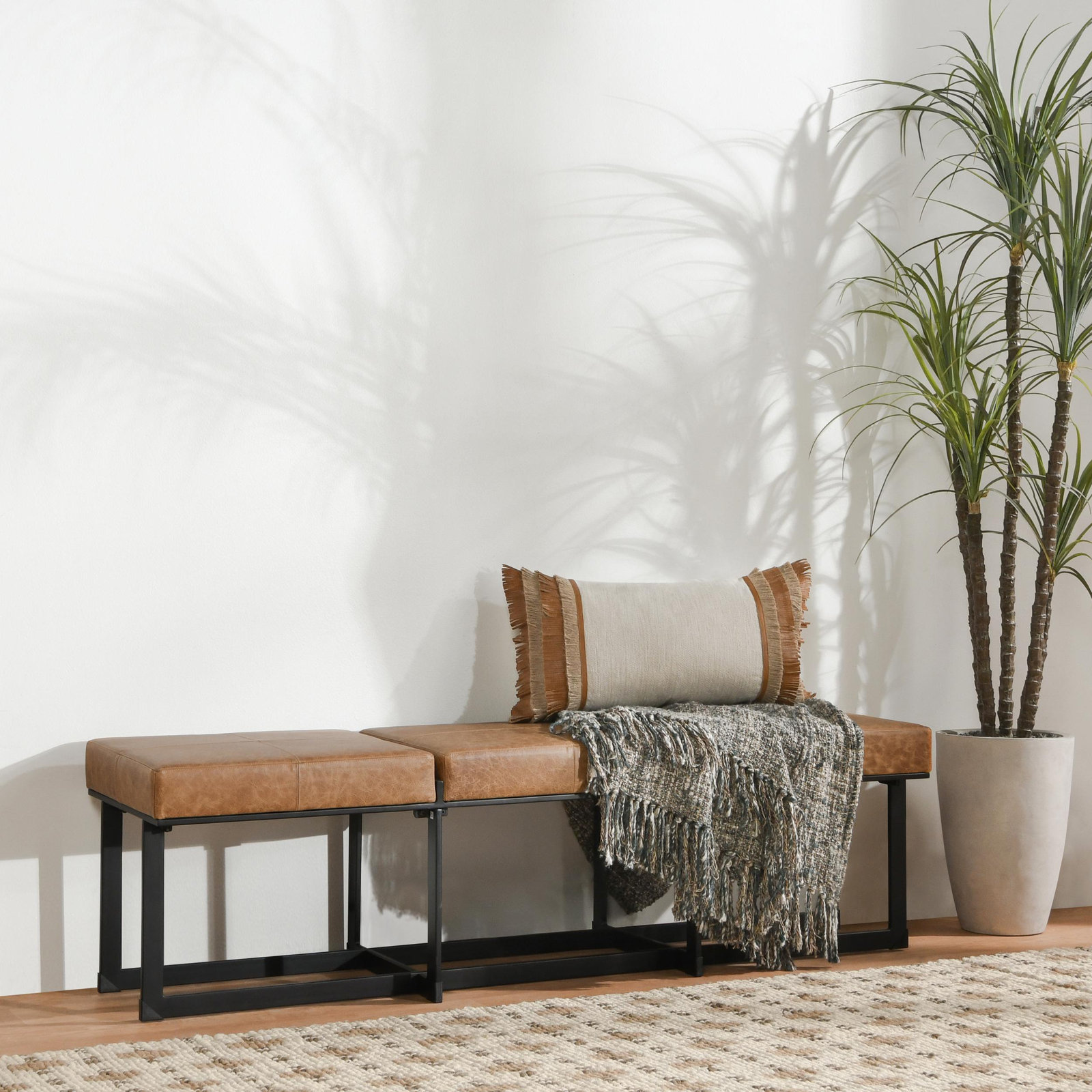 Calvin Leather Bench, Brown