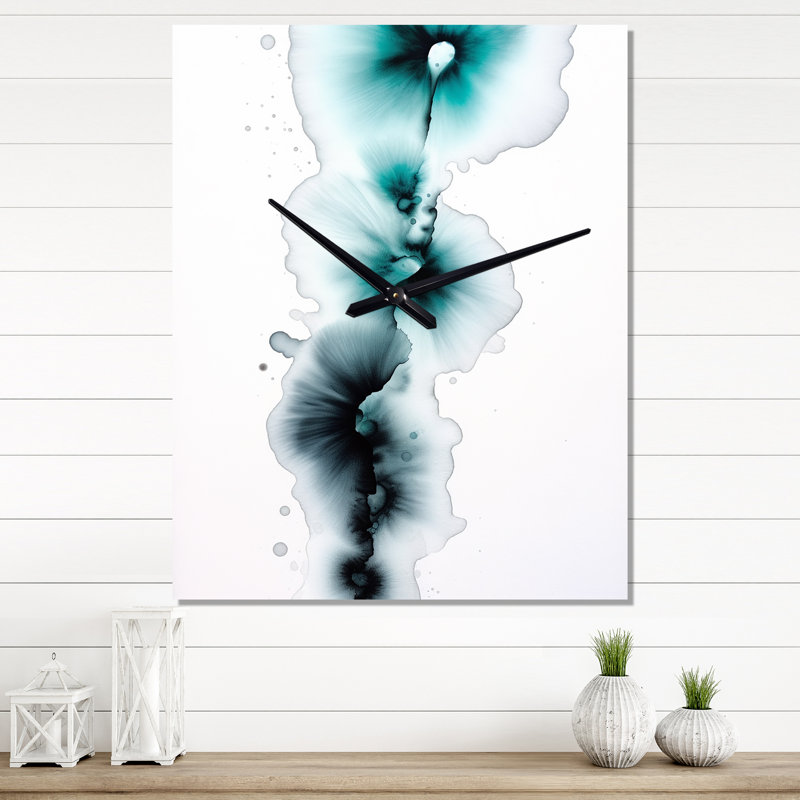 Rhapsody In Heartbeat Turquoise Ink Cloud - Peinture abstraite horloges murales, Petit