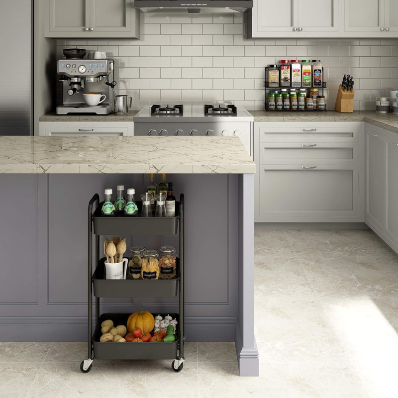 Black 3-Tier Metal Rolling Utility Cart with Casters