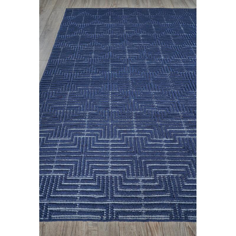 Manzoni Wool Geometric Area Rug in Navy, Rectangle 6' x 9', Navy