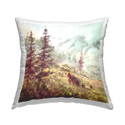 Bear Family Mountain Landscape Printed Throw Pillow Design By Pip Wilson