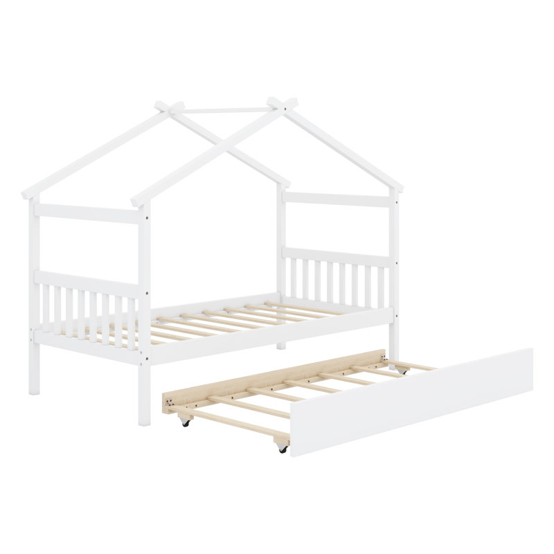 Lit en bois avec lit gigogne, Blanc
