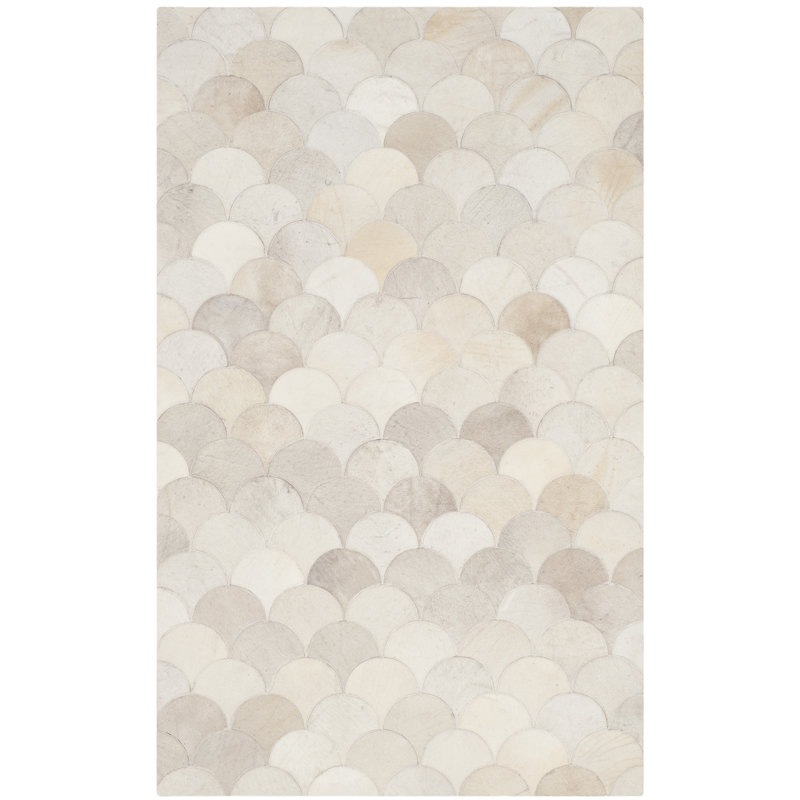 Aliquippa Studio Leather Hand Woven Leather Geometric Rug, Rectangle 3' x 5'