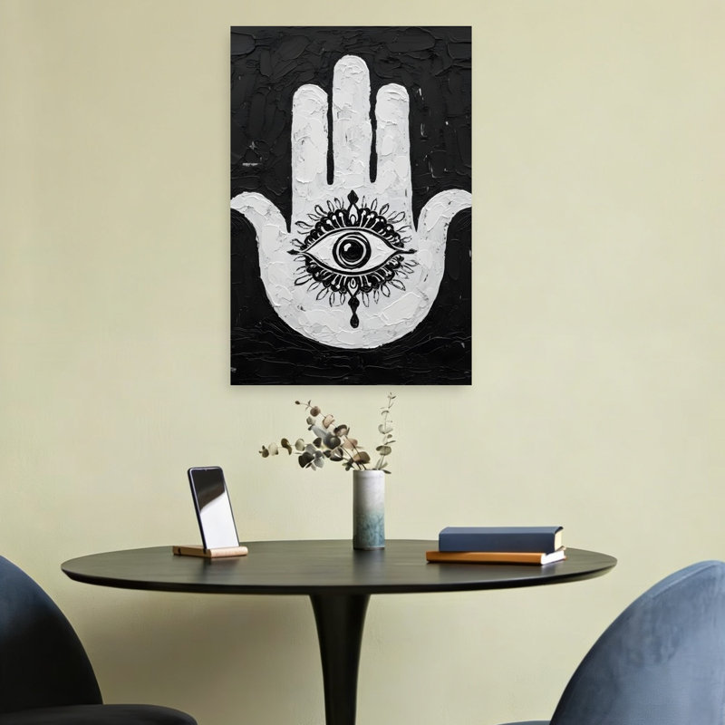 Hamsa Hand Reactive Evil Eye Ethereal Modern Organic Butterfly Lotus Nature Wall Art Print by HUGO - Wrapped Canvas Print