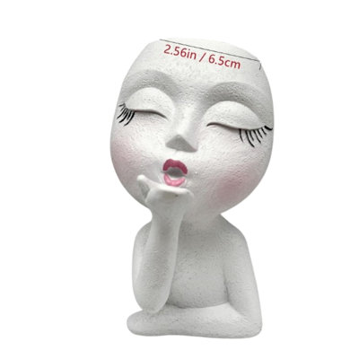 Face Planter Pot Resin Head Flower Pot White