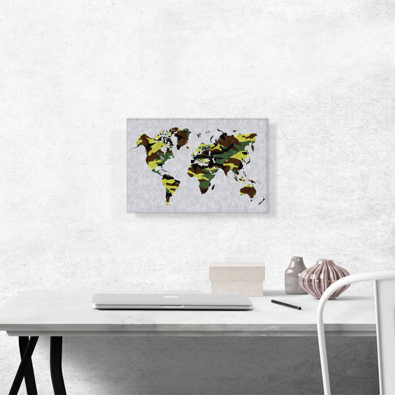 «Green Brown Army Camo World Map», reproduction d'art sur toile tendue, H 12 po x l 18 po x 1,5 po