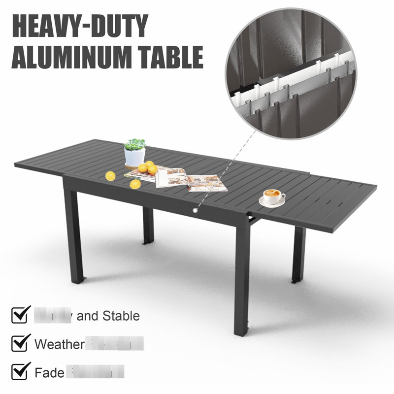 Table de patio en aluminium, gris foncé, réglable de 35,4 à 70,8 po, pour 4 à 6 personnes, en aluminium imperméable et extensible pour la salle à manger, foncé, de 35 à 71 po, et pour l'intérieur et l'extérieur