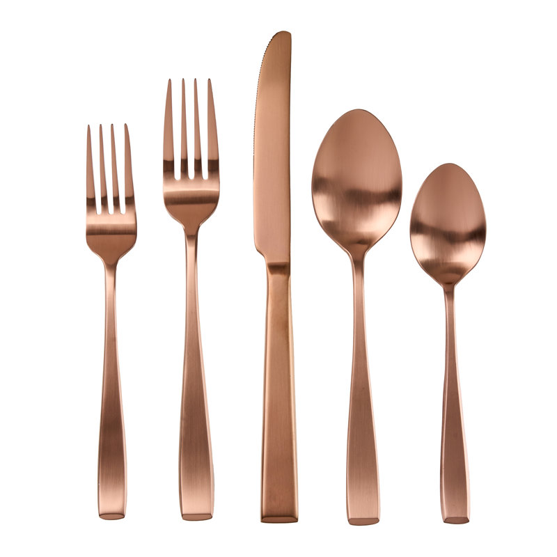 Flagstaff Brushed Copper Square-Handle 20-Piece Stainless Steel Flatware Set