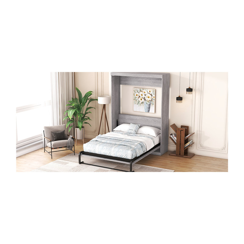 Lit double espace gris - Matelas sécuritaire et armoire pliable