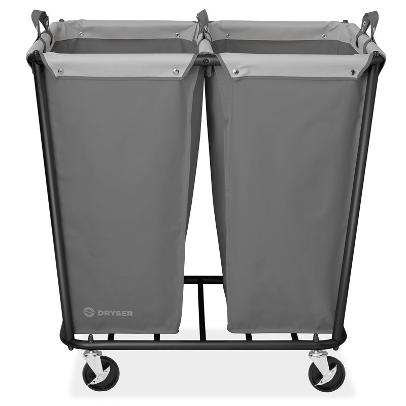 Gray Heavy-Duty Steel Frame Rolling Laundry Hamper with Dual Canvas Bins