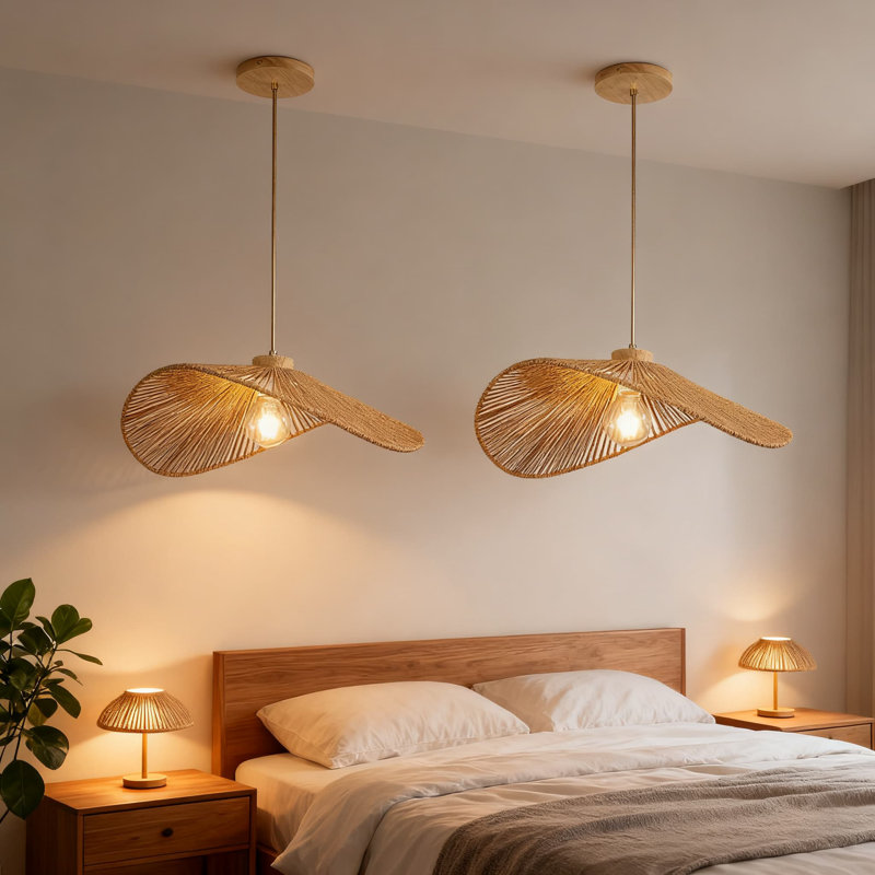 Luminaire suspendu en bambou naturel tissé à la main Boho