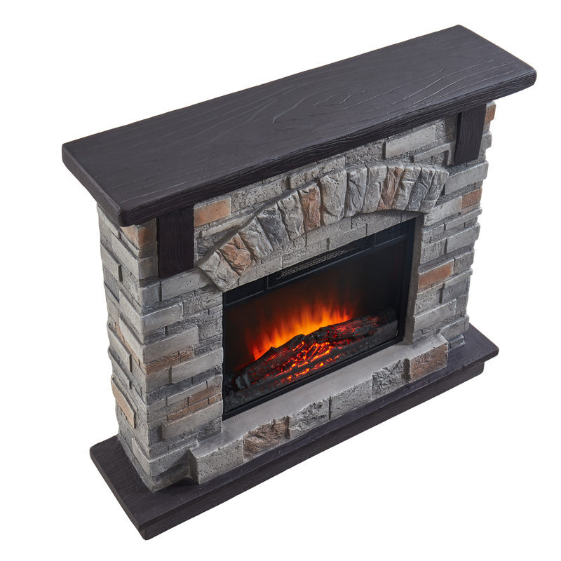 28'’ Electric Fireplace With Faux Stone Mantle, 40" H x 45" W x 11.5" D, Gray