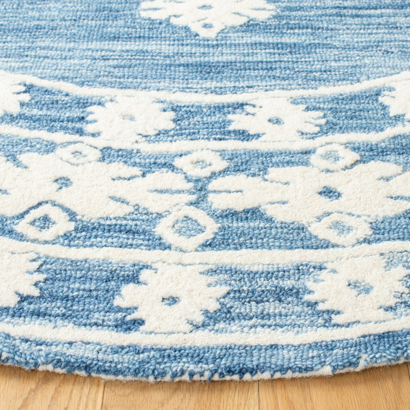 Tapis de style sud-ouest en laine / coton touffeté à la main en bleu, Tapis de couloir 2 pi 3 po x 9 pi