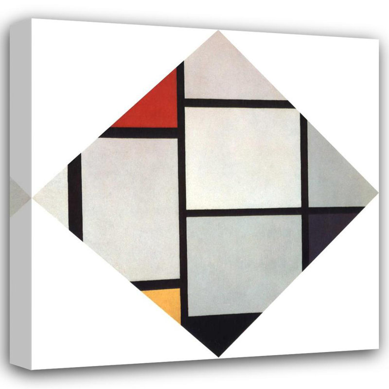 Composition de losange rouge, gris, bleu, jaune et noir, H 15 po x l 15 po