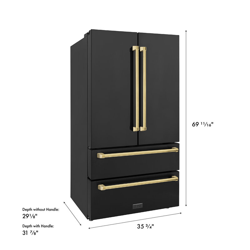ZLINE Autograph 36 in. Counter-Depth Refrigerator in Black Steel with Handles, Gold