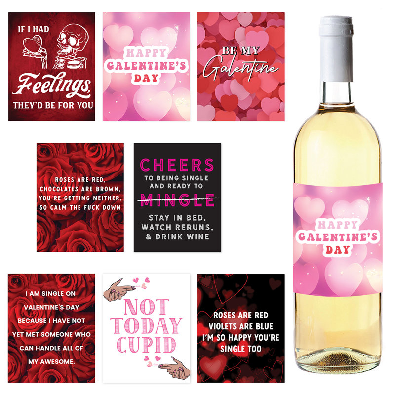 Galentines Day Decorations Funny Wine Labels For Bottles, Anti Valentines Day