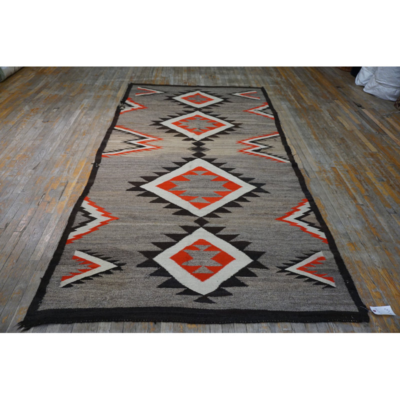 Antique Flat Woven Native American Navajo Hallway Runner Wool Green Rug