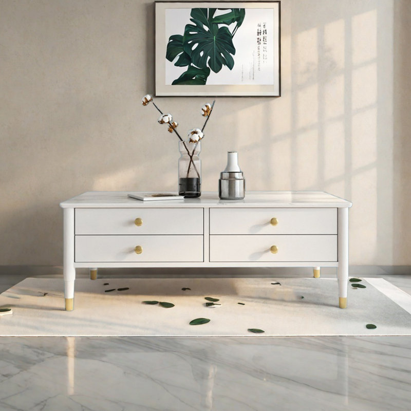 Table basse moderne et minimaliste, Blanc, H 17,71 po x L 47,24 po x l 27,55 po