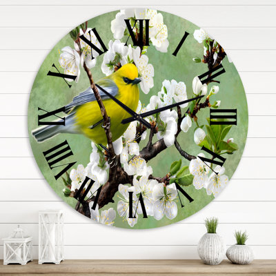 Oiseau sur une branche de cerisier - Horloge murale traditionnelle