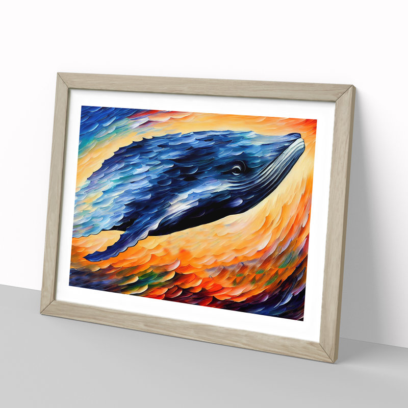 Whale Painting Abstract - Framed Print, 46cm H x 64cm W x 2cm D, Oak Framed