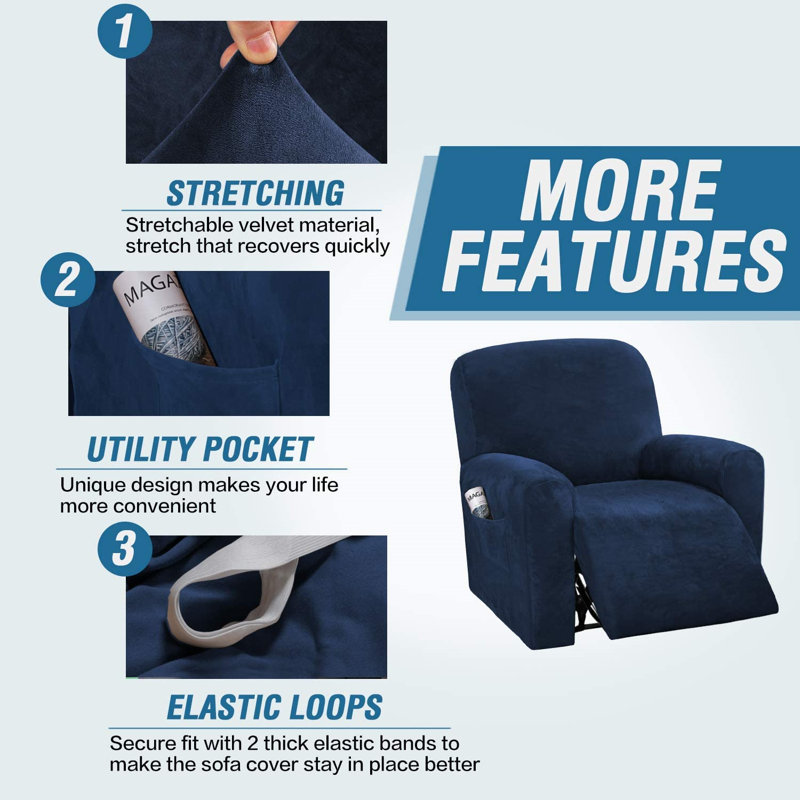 Housse pour fauteuil inclinable Dorchester, Velours bleu foncé