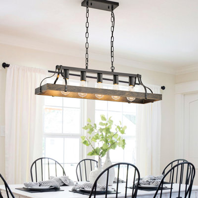 Luminaire suspendu vintage en or noir 34 pouces - 5 douilles E26, chaîne réglable pour le salon, la cuisine et la salle à manger