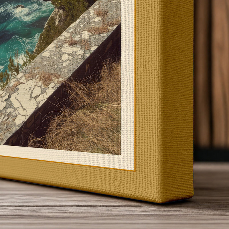 Cliff and Sea Coastal - Wrapped Canvas, 18x12 - 45.7 x 30.5 cm, Ochre Border