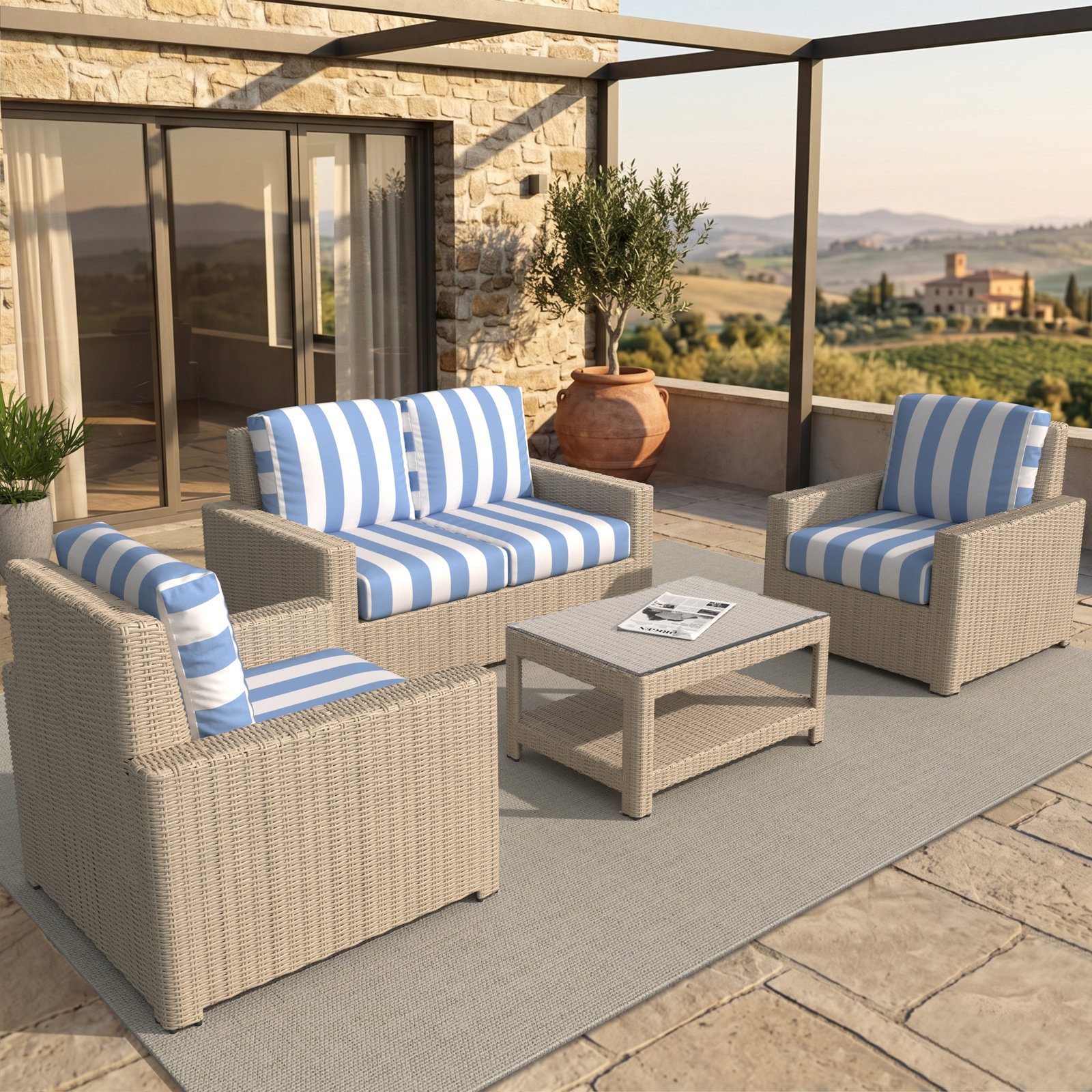 Henri 4-Person Sunbrella® Patio Seating Group, Sunbrella® Canvas Natural