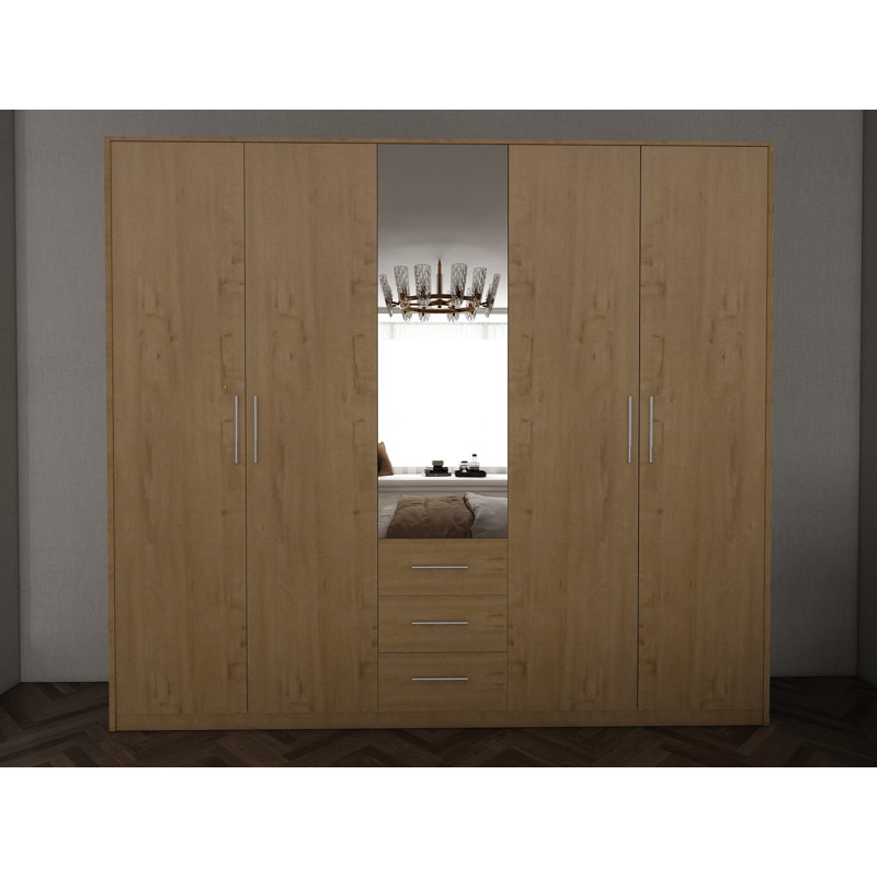 Pamel 5 Door Manufactured Wood Wardrobe, Oak