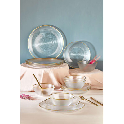 Elegant 18-Piece Dinner Set, 100% Glass | Includes 6 Service Plates (11.0 in), 6 Plates (8.3 in), 6 Bowls (5.9 in) | Stylish Transparent Design, Perfect for Formal Dining | Not Dishwasher or Microwave Safe
