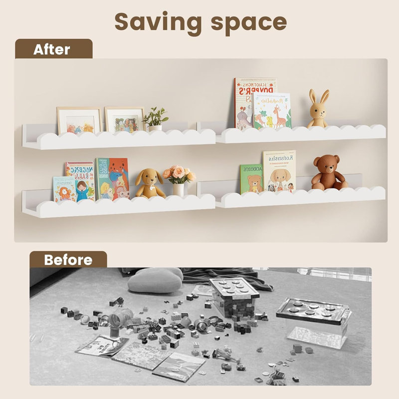 Bibliothèque flottante en bois massif pouvant supporter 20 livres, 15,75 pouces, coins arrondis pour chambre de bébé et de tout-petit