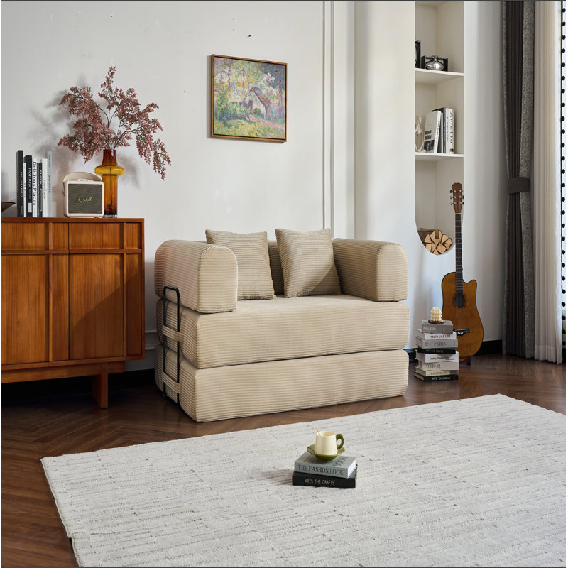 Canapé-lit convertible de 59 po avec coussin cylindrique, canapé-lit pliant en velours côtelé à structure fixe, canapé-lit de salon pour chambre à coucher