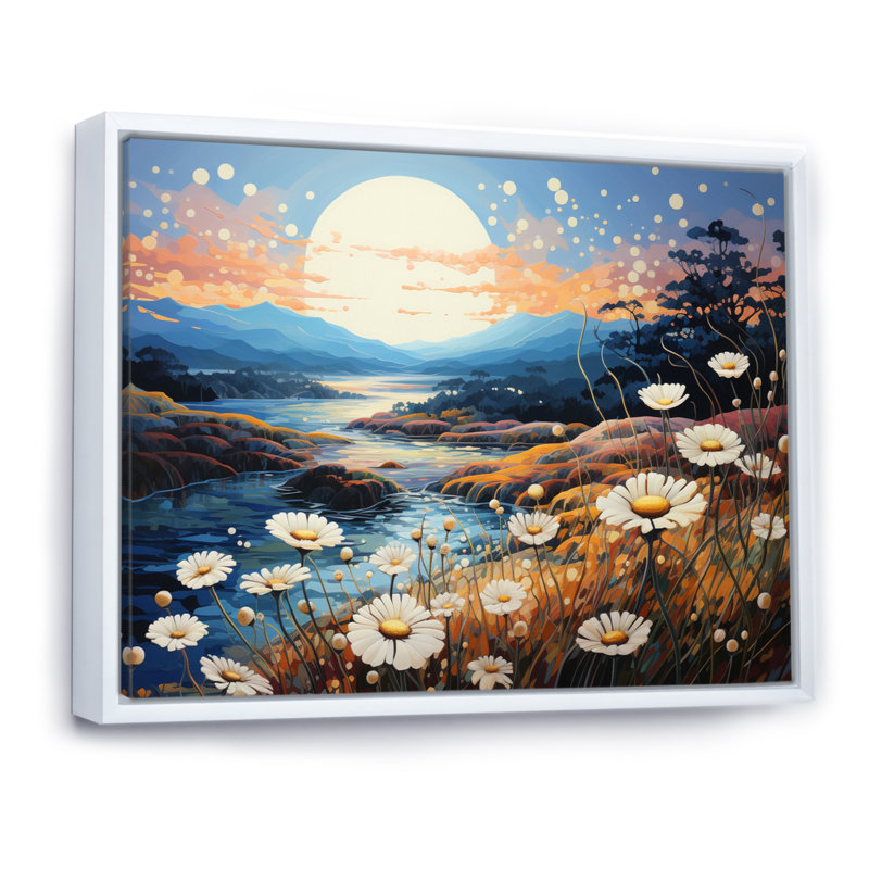 Mums Field Pointillism Dot I - Imprimé, H 34 po x l 44 po x P 1,5 po, Cadre flottant blanc